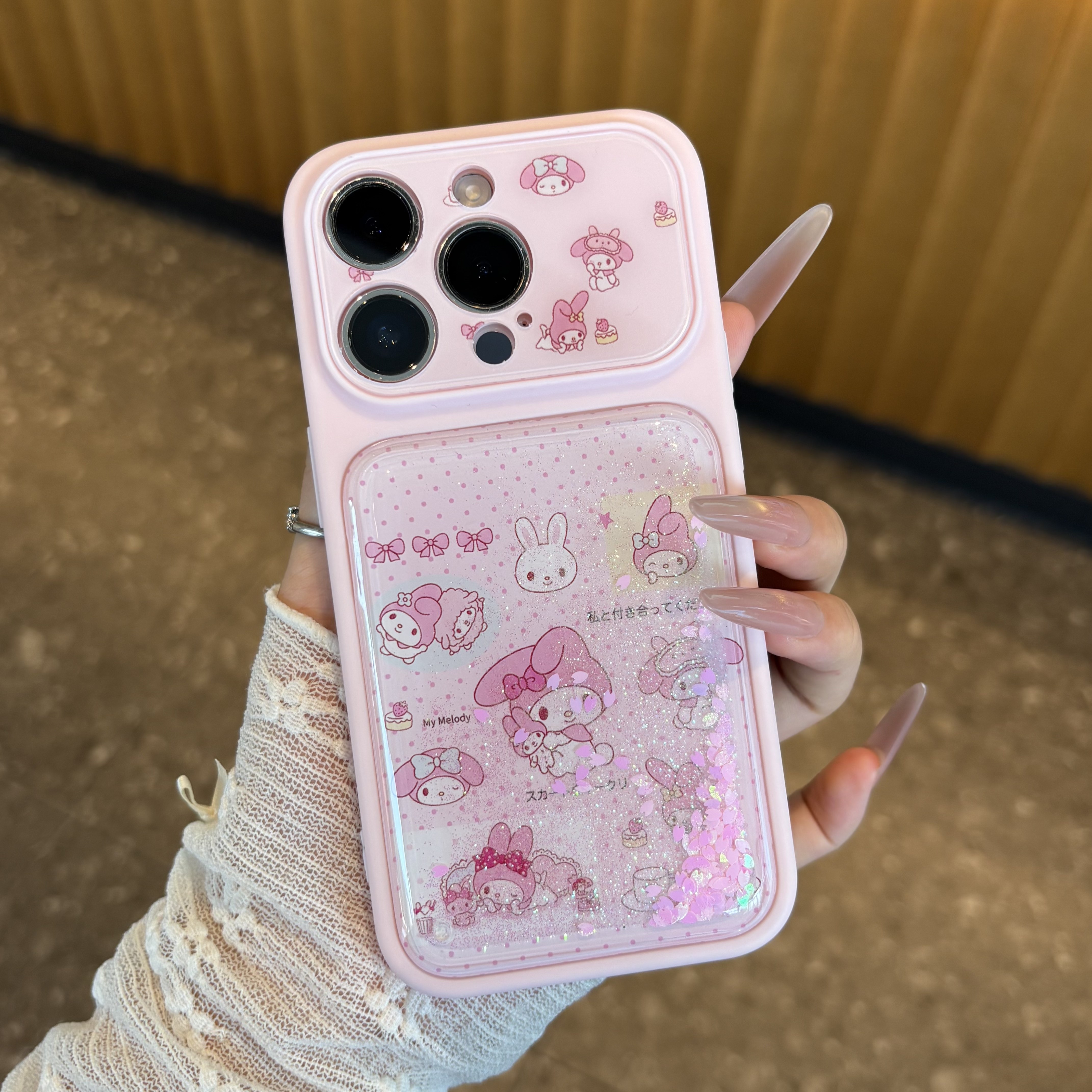 粉色流沙美乐蒂适用苹果17promax16/15适用iPhone14华为Pura90/vivoX300/oppoReno16/小米17康宁大视窗手机壳
