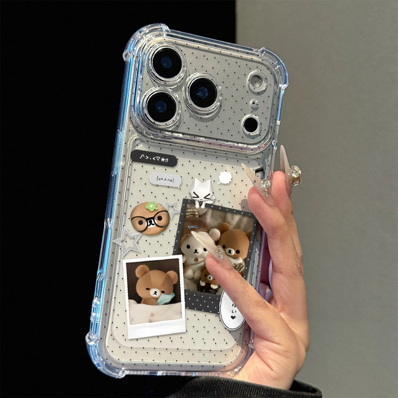 波点轻松熊照片适用苹果17promax四角防摔气囊手机壳iPhone16/15/14/13pro全包透明vivo华为P70小米17oppo套