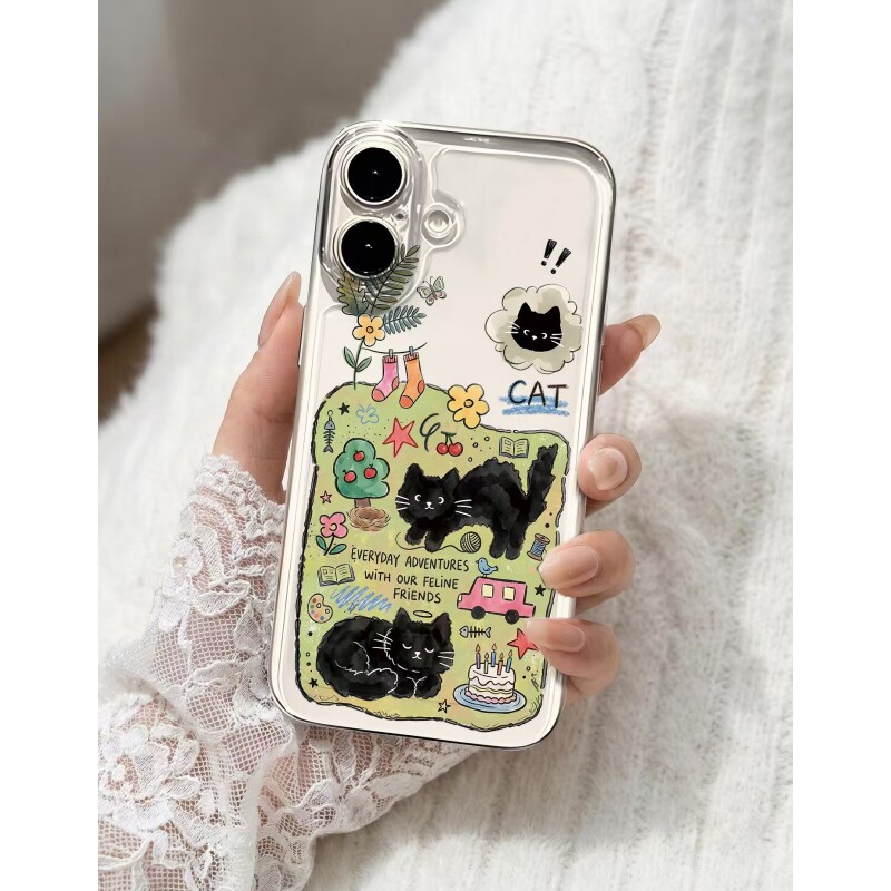 春日踏春猫咪适用苹果17/16promax太空手机壳透明iPhone15/14/13pro小众创意vivo华为P70小米17oppo卡通新款