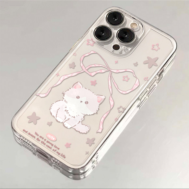 粉色礼带小猫适用iPhone17promax/16proamx/15promax防摔17pro/16pro/15pro手机壳华为P70vivo小米15oppo保护