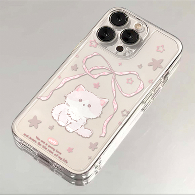 粉色礼带小猫适用iPhone17promax/16proamx/15promax防摔17pro/16pro/15pro手机壳华为P70vivo小米15oppo保护