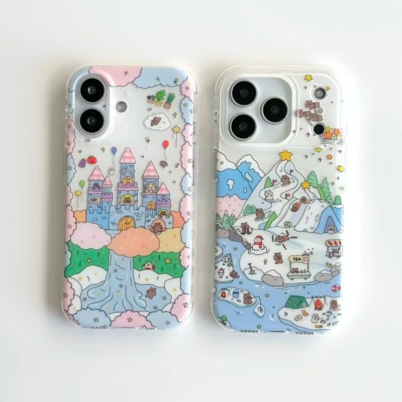 滑雪小熊城堡适用苹果17promax大孔手机壳iPhone17新款17pro/16plus/15/14/13个性创意vivo华为P70oppo小米套