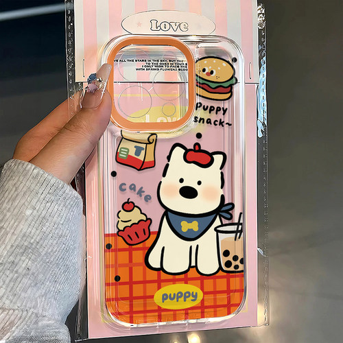 橙格汉堡小狗适用苹果17/16promax太空手机壳透明iPhone15/14/13pro个性创意vivo华为P70小米17oppo卡通新款