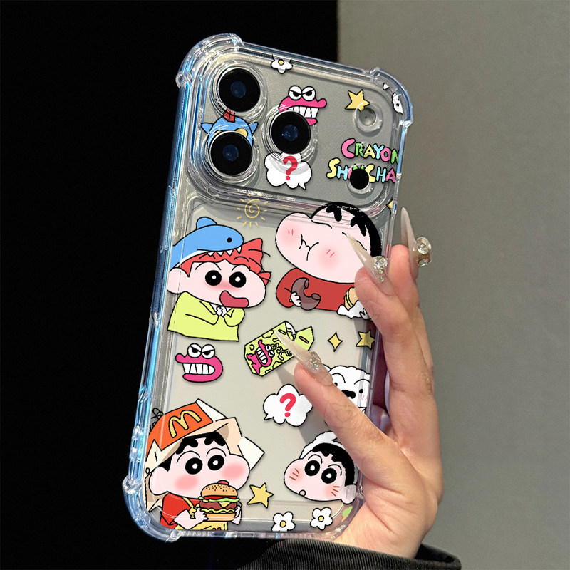 汉堡小新小葵适用苹果17promax四角防摔气囊手机壳iPhone16/15/14/13pro全包透明vivo华为P70小米17oppo软套