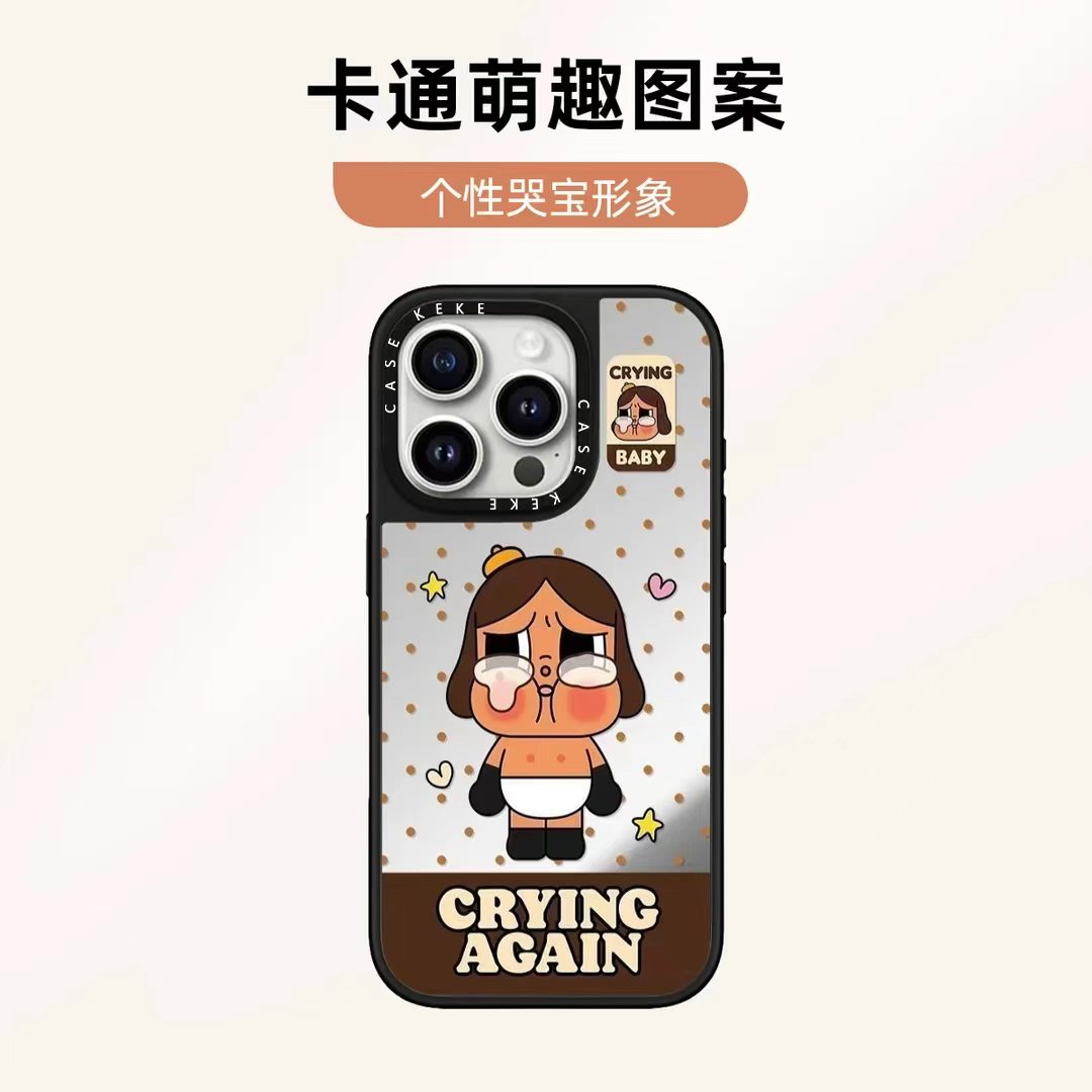 可爱卡通哭娃适用苹果17promax镜面手机壳iPhone16/15/14pro个性创意16plus小众防摔14/13/12/11高级女款套潮