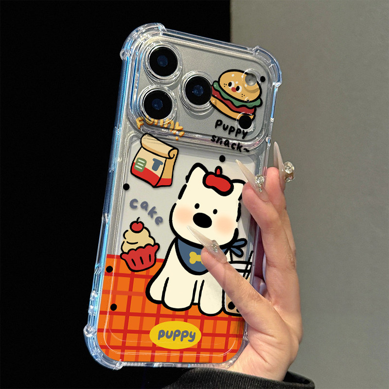 橙格汉堡小狗适用苹果17promax四角防摔气囊手机壳iPhone16/15/14/13pro全包透明vivo华为P70小米17oppo新款