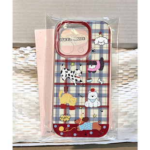 格纹线团小狗适用苹果17promax太空手机壳iPhone16/15/14/13/12全包透明AIR华为P70vivo小米15oppo防摔软壳潮
