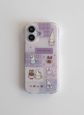 紫格拼接米菲适用苹果17promax大孔IMD手机壳iPhone17pro防摔16/15/14/13pro可爱卡通vivo华为P70小米17oppo