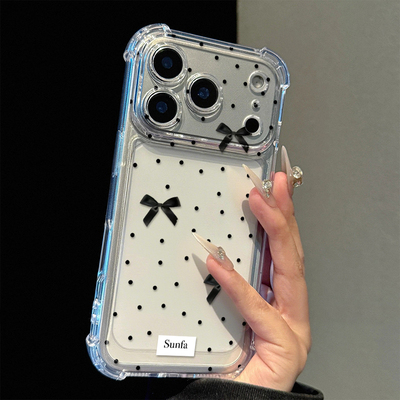 气质蝴蝶结适用苹果17promax四角防摔气囊手机壳iPhone16/15/14/13pro全包透明vivo华为P70小米17oppo保护套