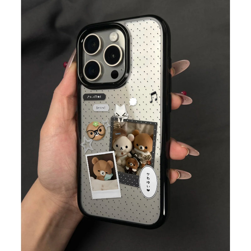 波点轻松熊照片适用苹果17promax亚克力手机壳iPhone16plus小众创意15/14/13pro全包防摔12pro简约个性11男女