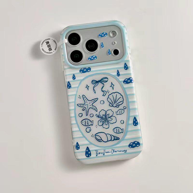 海洋涂鸦适用苹果17promax双层手机壳iPhone16/15pro小众创意14/13pro全包防摔12/11简约个性13pro防摔保护套