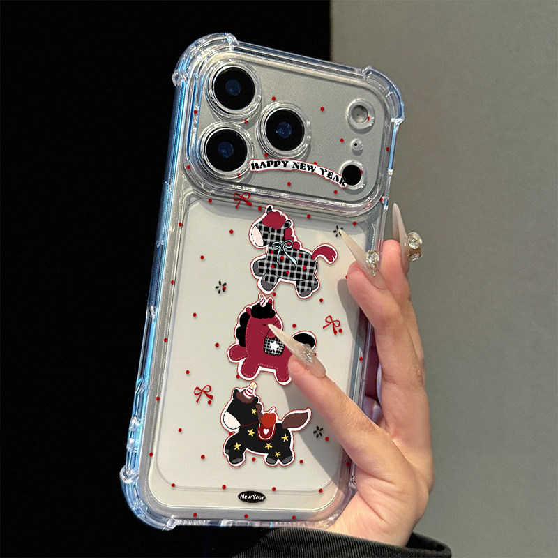 新年奔跑马儿适用苹果17promax四角防摔气囊手机壳iPhone16/15/14/13pro全包透明vivo华为P70小米17oppo新款