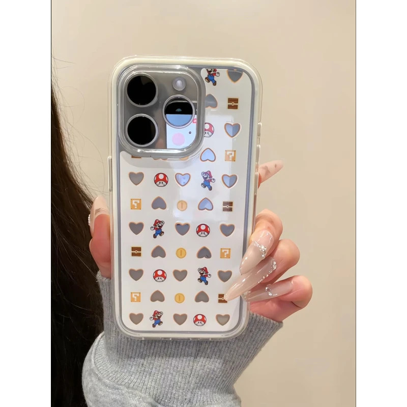 爱心马里奥适用苹果17/16promax透色手机壳iPhone15plus可爱卡通14/13pro高颜值小米15vivo华为p70oppo男女潮