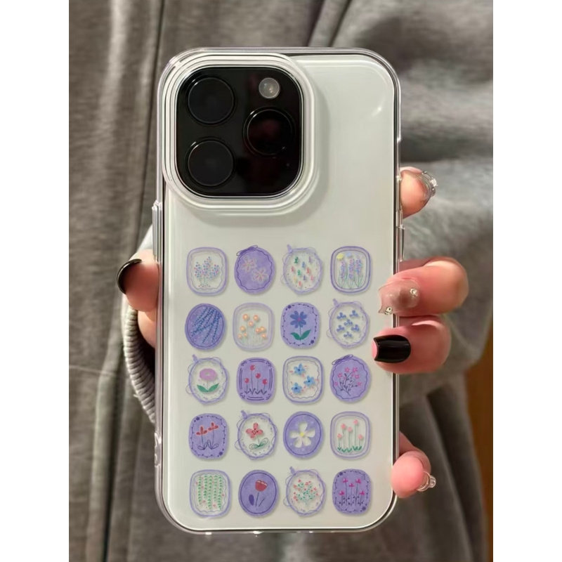 紫色宫格花朵适用苹果17/16promax手机壳iPhone15小众创意14/13pro双层保护vivo华为P70小米17个性oppo防摔套