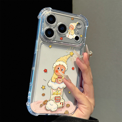 白娃娃机星人适用苹果17promax四角防摔气囊手机壳iPhone16/15/14/13pro全包透明vivo华为P70小米17oppo新款