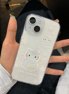 线条雪人kt适用苹果17/16promax高透透明手机壳iPhone15/14/13/12女款AIR华为P70vivo小米17oppo防摔软保护套