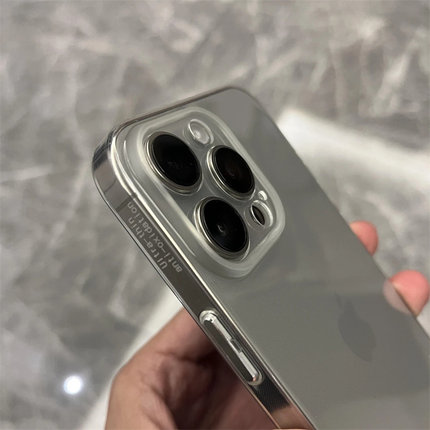 超薄透明拜耳金属按键透明壳适用苹果17promax高级感手机壳iPhone16/15/14/13promax全包防摔xr华为P80小米17