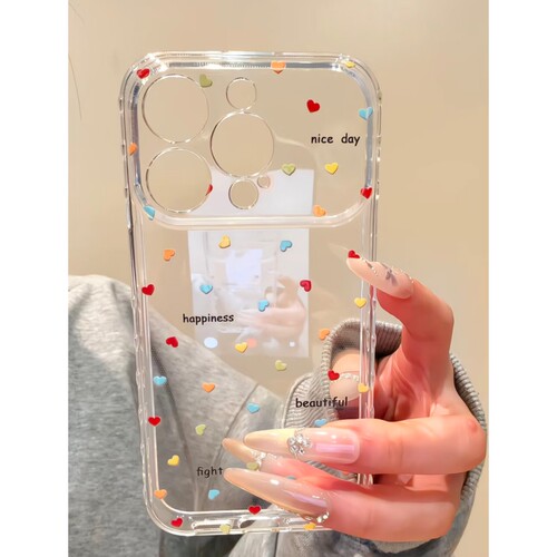 英文彩色小爱心适用苹果17/16promax侧边爱心手机壳iPhone15plus小众创意14pro全包软套13pro简约12个性AIR女