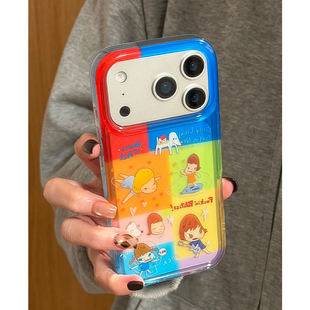 拼接透色奈良美智适用苹果17/16promax高透透明手机壳iPhone15/14/13pro小众创意vivo华为P70小米17oppo女款