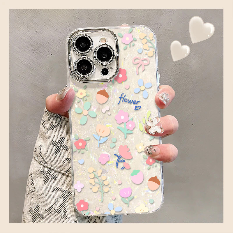 橡果碎花适用苹果17promax轻奢高级贝壳纹手机壳iPhone16pro新款15pro小众创意14/13pro全包防摔12小清新11女