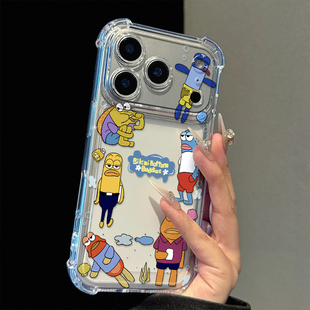 比奇堡路人鱼适用苹果17promax四角防摔气囊手机壳iPhone16/15/14/13pro全包透明vivo华为P70小米17oppo新款