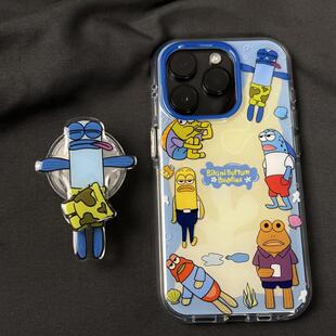 比奇堡居民旋转支架适用苹果17promax手机壳iPhone16pro卡通新款15/14/13pro双层保护vivo华为P70小米17oppo