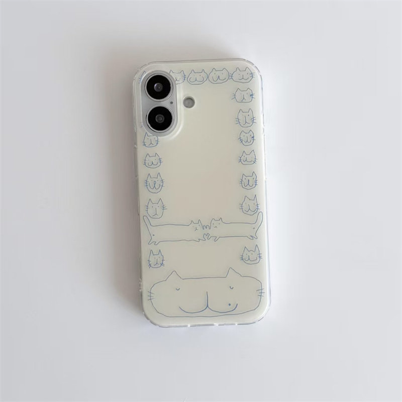 趣味蓝线条小猫适用苹果17promax手机壳iPhone16pro可爱卡通15/14/13pro双层保护vivo华为P70小米17oppo小众
