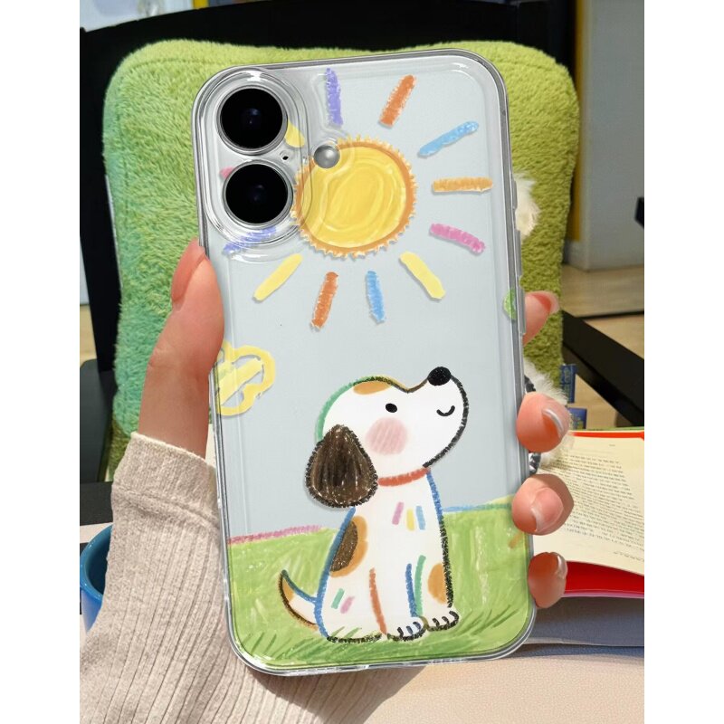 涂鸦治愈小狗适用苹果17promax太空手机壳iPhone16/15/14/13/12全包透明AIR华为P70vivo小米15oppo防摔软壳潮