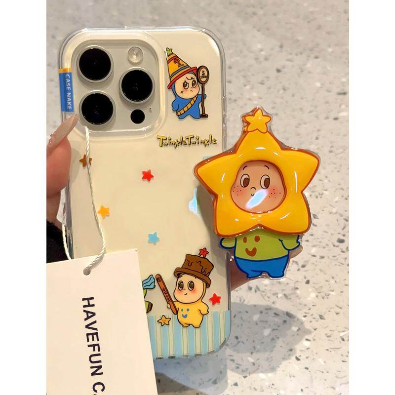 闹钟星星卡通人支架适用苹果17promax手机壳iPhone16pro可爱卡通15/14/13pro双层保护vivo华为P70小米17oppo