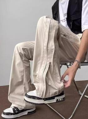 双层侧拉链微喇冲锋裤男夏季防水速干伞兵裤子痞帅炸街登山机能裤