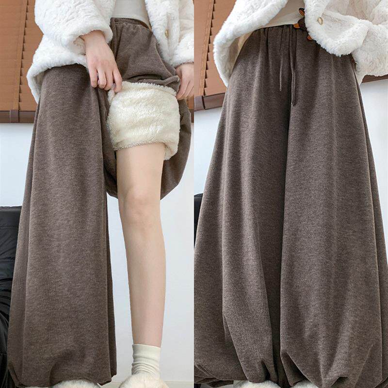 羊羔绒糯米花苞裤裙女高腰加绒加厚灯笼裤裙韩系显瘦慵懒休闲裤子