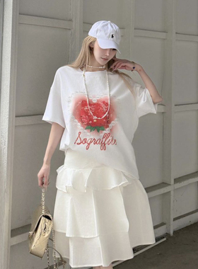 SOFITTE 25SS白色重工草莓珍珠斑驳印花短袖T恤男女同款