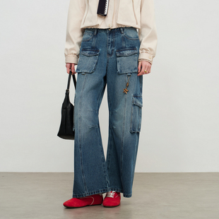 SOFITTE 26SS蓝色重工水洗多口袋直筒牛仔裤百搭日常通勤男女同款