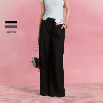 SOFITTE 25SS翻腰头趣味包包印花休闲裤时尚拼接撞色阔腿西裤男女