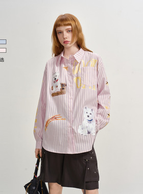 【陈紫函 左航 灵超同款】SOFITTE 条纹满身印花衬衫长袖上衣男女