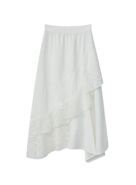 SOFITTE 25SS时尚白色缎面拼接半身裙蕾丝休闲裙子