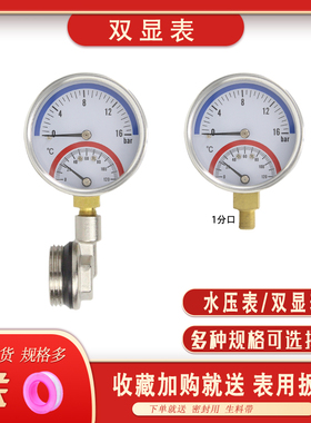 包邮双显表16bar地暖压力表1寸分水器末端安装测试水温水压1分丝