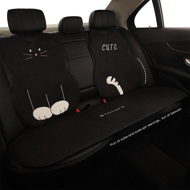 汽车坐垫四季通用新款座垫可爱卡通座套透气防滑亚麻女士后排座垫