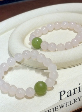 天然白玛瑙岫玉水晶手串女时尚精致简约百搭国风新中式小众首饰品