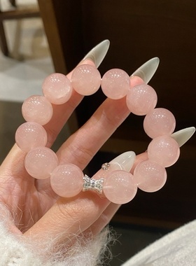 天然西柚粉水晶大咪数手链女招桃花好运小众高级感轻奢精致手串女