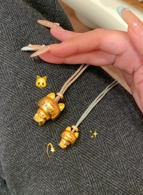 2025秋冬新款沙金躲猫猫吊坠可爱卡通招财猫气质百搭高级感项链女