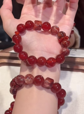 原创设计天然红胶花红玛瑙水晶手串女时尚轻奢精致百搭轻奢高级感