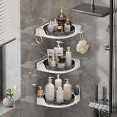 卫生间转角置物架三角带挂钩家用免打孔壁挂式 浴室厕所旋转收纳架