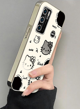 适用华为P40手机壳P40Pro+保护套HUAWEIP四零新款P4O可爱P4OPro十电镀银框Por全包防摔Pr0高级感女生黑白kt猫