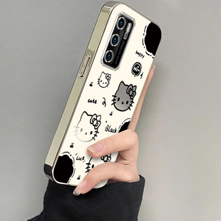 适用华为P40手机壳P40Pro P4O可爱P4OPro十电镀银框Por全包防摔Pr0高级感女生黑白kt猫 保护套HUAWEIP四零新款