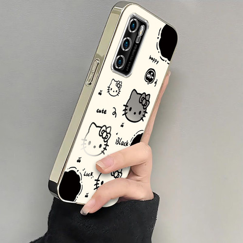 适用华为P40手机壳P40Pro+保护套HUAWEIP四零新款P4O可爱P4OPro十电镀银框Por全包防摔Pr0高级感女生黑白kt猫