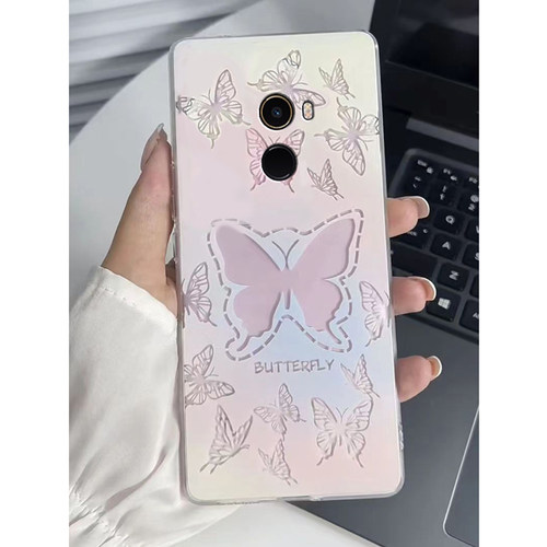 适用于小米Mix2手机壳MDE5保护Mi套Mⅰx2新款外壳Mis透明MX全包Mlx防摔Mxi软壳M1X2创意高级感蝴蝶镂空粉色女