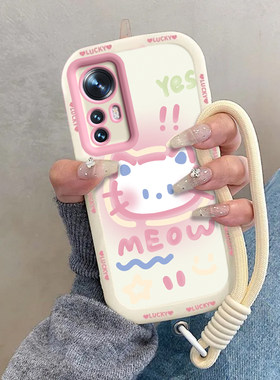 适用小米12手机壳Mi12Pro保护套新款可爱液态硅胶全包防摔曲屏曲面屏Pr0十二Por专用高端高级感男女害羞kt猫