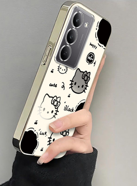 适用真我V60pro手机壳Realme V60保护套RMX3995新款3996可爱OPPO电镀Realme全包防摔OPPORealme女生黑白kt猫
