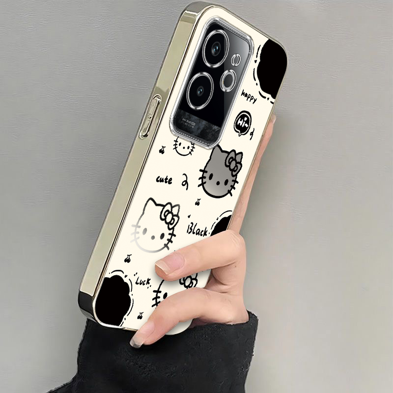 适用真我GT6手机壳realmeGT6保护套Realme新款OPPO可爱TG六Por电镀银框镜头全包防摔OPPOGT6P女生款黑白kt猫